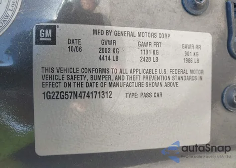 2007 Pontiac G6 z USA, uszkodzony, nr VIN 1G2ZG57N474171312